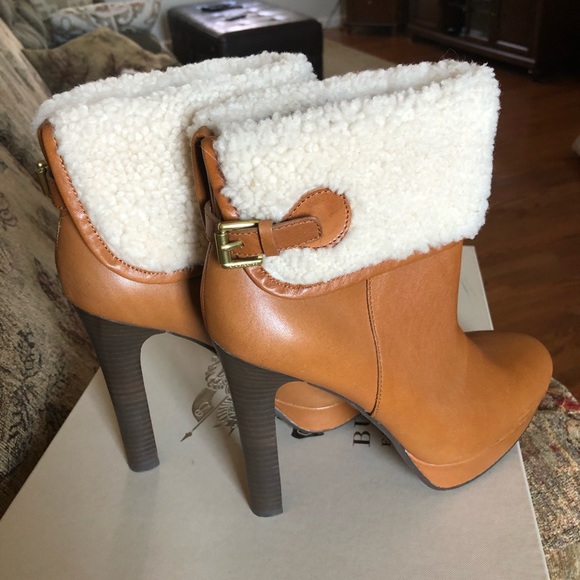 Sherpa Cuffed Leather Coach Booties - Picture 1 of 8